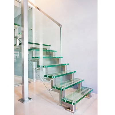 Modern Style Straight Stainless Steel Floating Glass Stairs