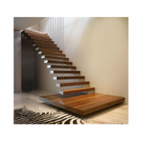 Modern Simple Design Hidden Beam Wood Tread L Type Straight Stairs Glass Railing Modern Floating Stairs Staircase