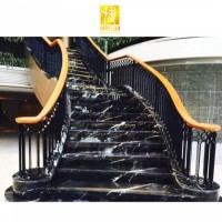 Customized Black Marquina Marble Tile Straight Stairs Design Marble Stairs